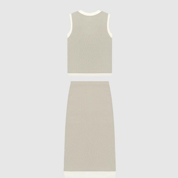 B.Sure Khaki Vest And Skirt Simple Set - Picture 2 of 4